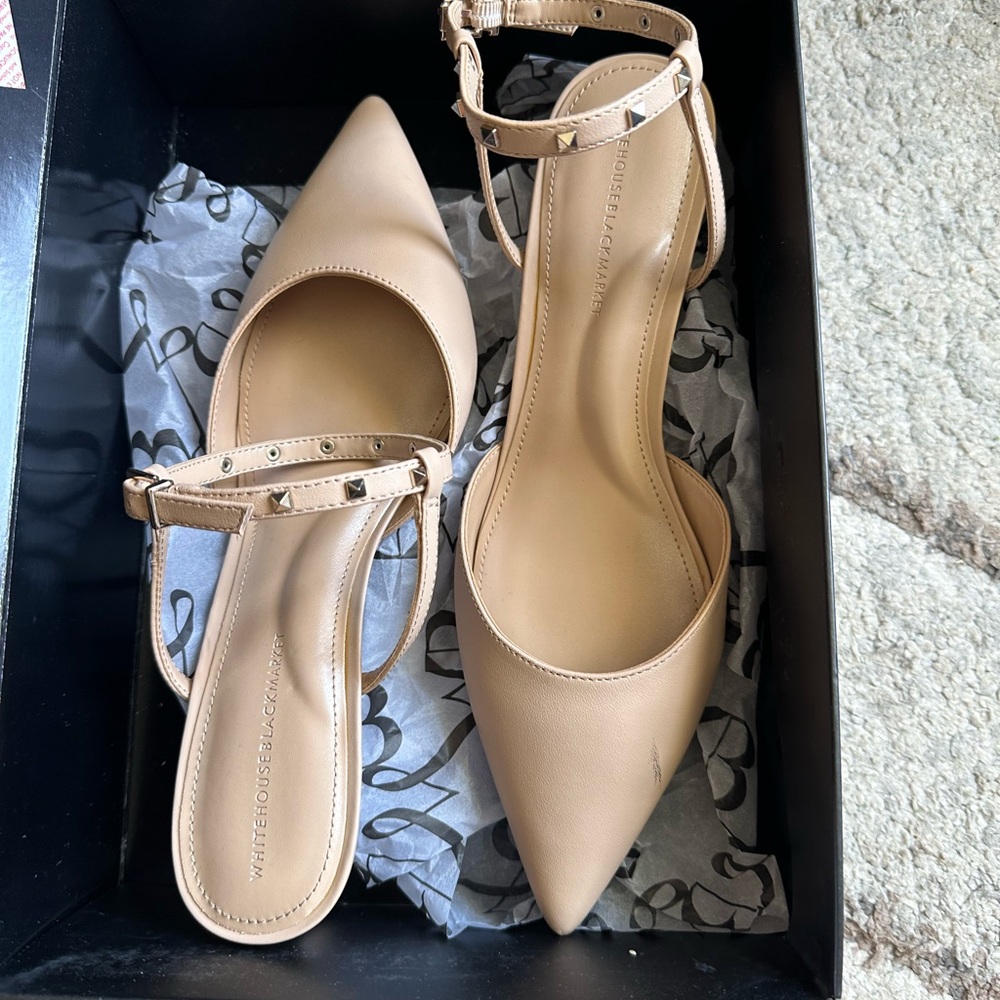 White House Black Market Tan Pointed Toe Heels